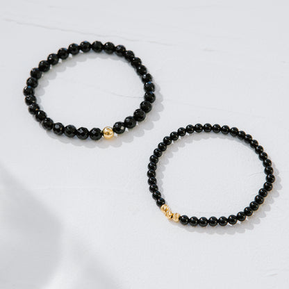 18K Gold Cut Bead and Onyx Bracelet
