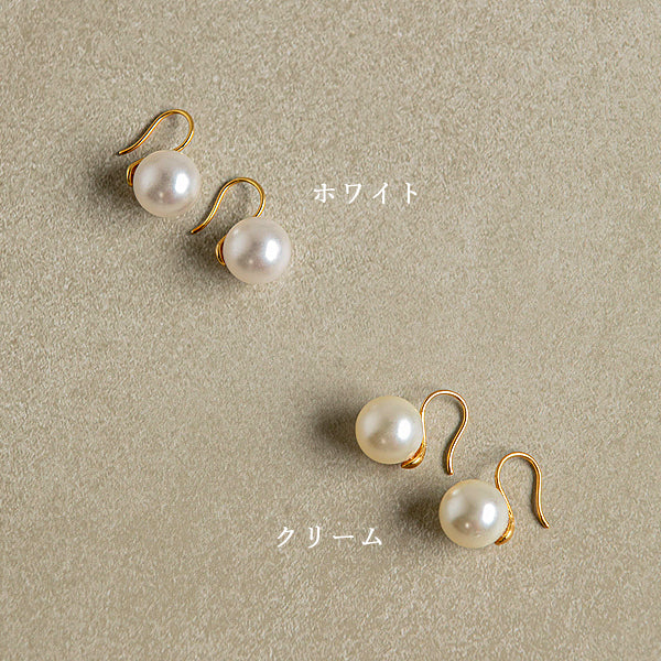 大粒パール・スプーンフックピアス｜耳元に上品な存在感を